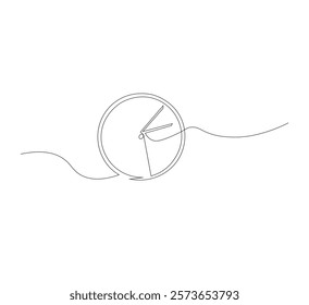 continuous line clock image, white background. illustrator, vector icon