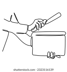 continuous line close up businessman holding film clapper board vector illustration