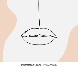 Continuous line, Close up of human mouth. Drawing of set Face. (Vector illustration one line drawing)