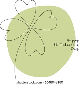 Continuous line clover. Vector line art. Happy Patrick's Day. Perfect for card, invitation, poster, print