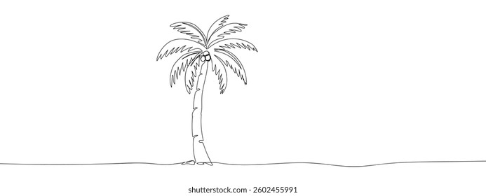 continuous line coconut tree with transparent background.