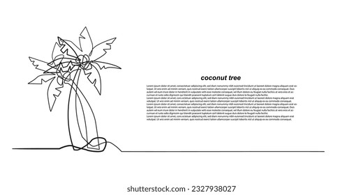 continuous line coconut tree.single line coconut tree vector.isolated white background