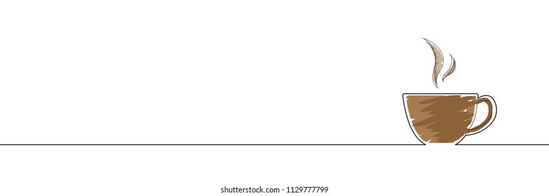 continuous line of coffee cup drawing.ink paint coffee cup.element of banner or poster.art coffee cup with line isolated on white background.