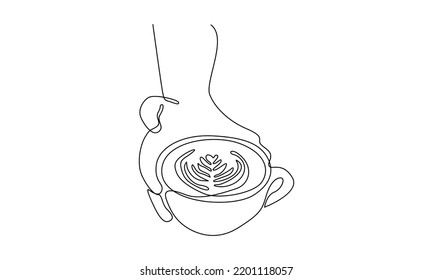 Continuous line of coffee latte
