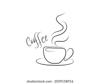 Continuous line coffee, monoline illustration, one line art vector illustration