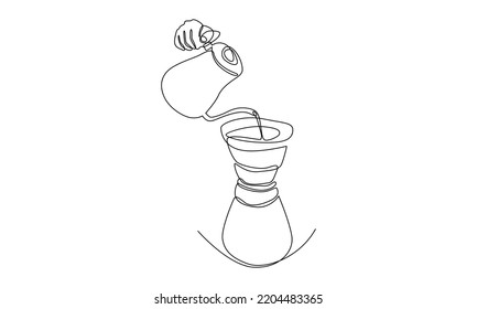 Continuous line of Coffee is poured into a glass