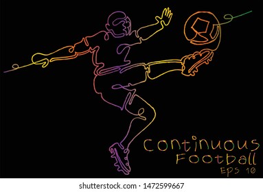 Continuous line color of Sports, Football, Soccer, Goal, Kick, Logo, Icon, Symbol, Silhouette, Vector illustration, Background.