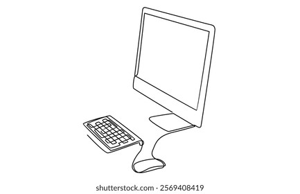 continuous line of computer monitor working desk illustration