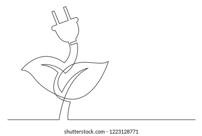 continuous line concept sketch drawing of electical renewal energy plug as plant