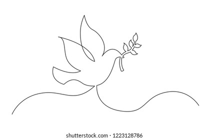 continuous line concept sketch drawing dove and olive branch peace symbol