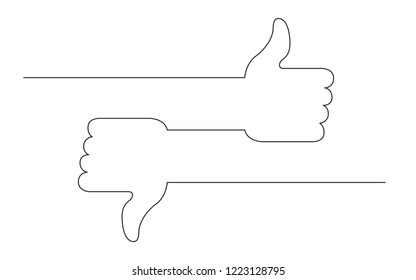 continuous line concept sketch drawing of social media like and dislike symbols