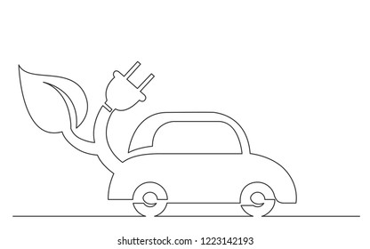 continuous line concept sketch drawing of green energy electric car symbol