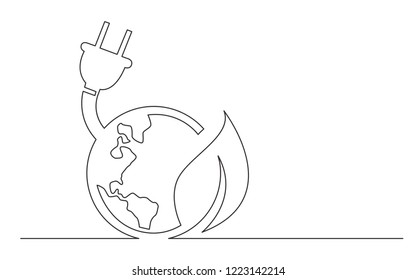 continuous line concept sketch drawing of green electric energy planet earth symbol 