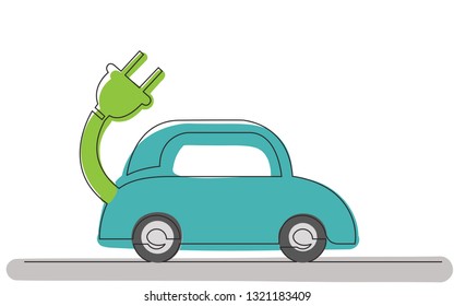 continuous line concept sketch drawing of electric car