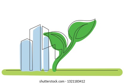 continuous line concept sketch drawing of green city symbol