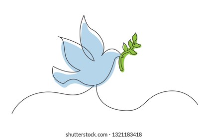 continuous line concept sketch drawing dove and olive branch peace symbol