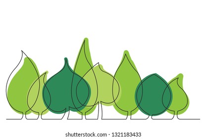 continuous line concept sketch drawing of trees as leaves symbol