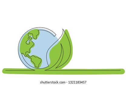 continuous line concept sketch drawing of green energy planet earth symbol 
