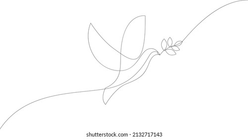 Continuous Line Concept Sketch Drawing Of Dove With Olive Branch. Peace Symbol. Vector Illustration