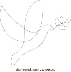 Continuous line concept sketch drawing of dove with olive branch. Peace symbol. Vector illustration