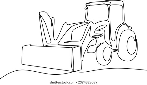 Continuous line of construction machine is a tractor excavator. Hand drawn vector illustration without artificial intelligence