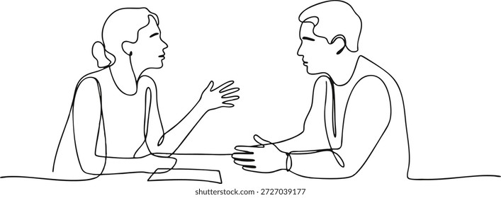 Continuous Line Conversation Drawing, Professional Interview Concept Graphic, Collaborative Dialogue Line Art, vector, illustration, silhouette