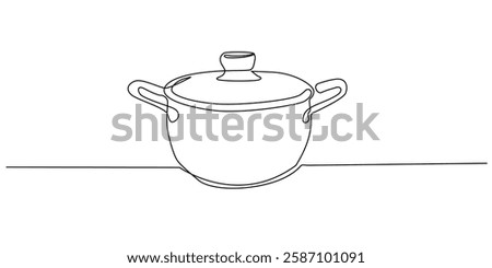 continuous line of cooking pot.one line drawing of cooking utensils pan.single line vector illustration.isolated white background