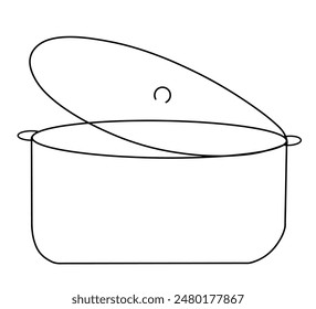 Continuous line of cooking pot with lid. Doodle vector illustration