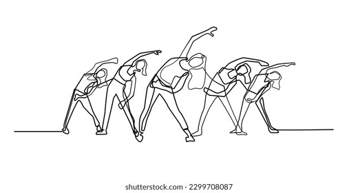 continuous line of cool down exercises. draw one line of cool down movements carried out by gymnastic participants. cool down movements.