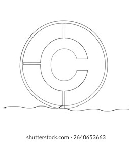 continuous line copyright icon set. copyright symbols