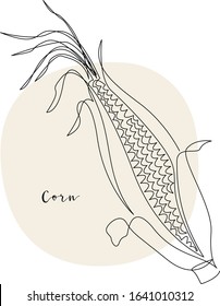 Continuous line corn, maize, grain crop. Vector line art. Perfect for logo, packaging design, icon