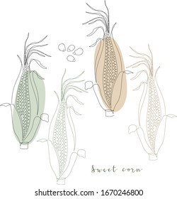 Maíz continuo, maíz, grano. Arte de línea de vectores. Perfecto para logotipo, diseño de embalaje, icono