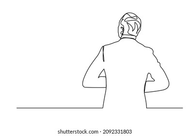 continuous line Corporate businessman in modern suit standing with confidence turning his back.
