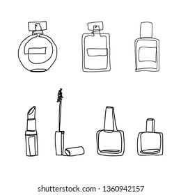 Continuous line cosmetics. One line drawing. Cosmetics. isolated on white. Minimalistic style. Continuous vector line