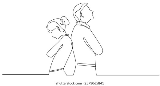 continuous line of couple having communication problems.one line drawing of problems with partner.single line vector illustration.isolated white background