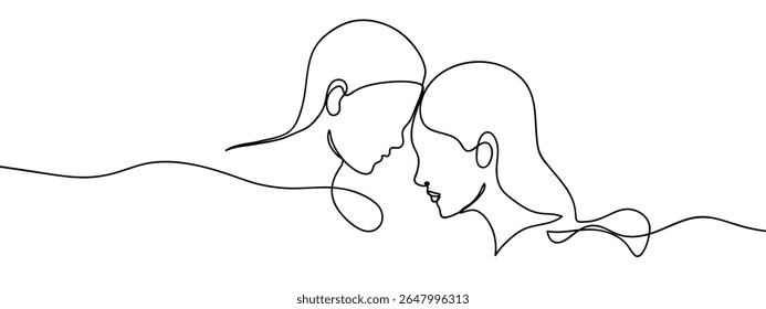 Continuous line, couple hugging, Valentine's Day, wedding Minimal hand drawn line vector cut out background.