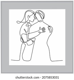 
continuous line a couple of lovers are embracing