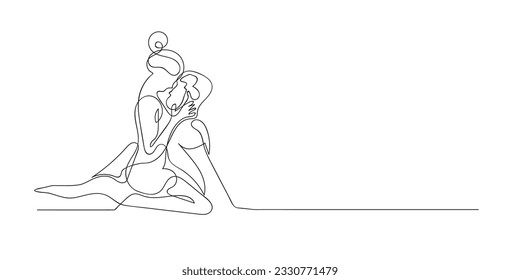 continuous line of couples making love. man and woman getting ready to make love single line