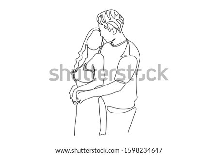 Continuous line, couples show love, Valentines Day, design style