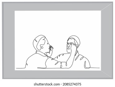 
continuous line Create a self concept. handsome young man drawing,