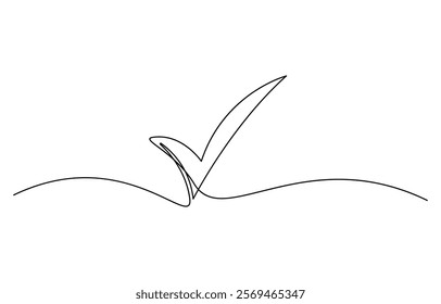 
Continuous line is creating the shape of a check mark, One continuous line drawing check mark, Vector illustration of check mark continuous one line drawing