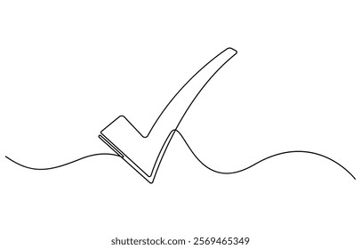 
Continuous line is creating the shape of a check mark, One continuous line drawing check mark, Vector illustration of check mark continuous one line drawing