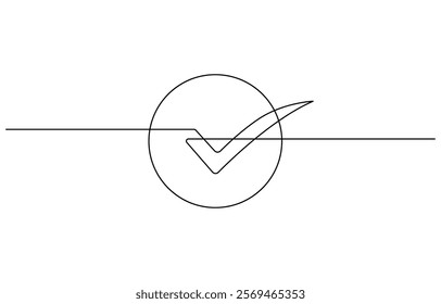 
Continuous line is creating the shape of a check mark, One continuous line drawing check mark, Vector illustration of check mark continuous one line drawing