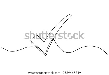 
Continuous line is creating the shape of a check mark, One continuous line drawing check mark, Vector illustration of check mark continuous one line drawing