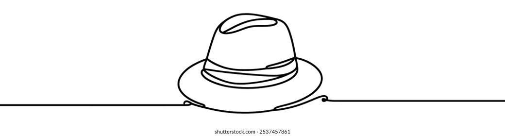 Continuous line is creating a stylish hat in this minimalist vector illustration