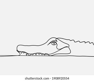 Continuous Line, Crocodile Face Emerging From Water. Drawing Of Set Animals. (Vector Illustration One Line Drawing)