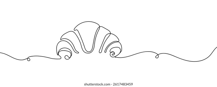 Continuous line, croissant, pastry, bread vector illustration with transparent background.