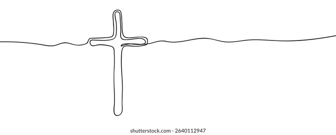 Continuous line, cross, Christianity Vector art lines, transparent background.