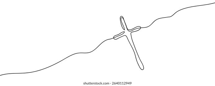 Continuous line, cross, Christianity Vector art lines, transparent background.