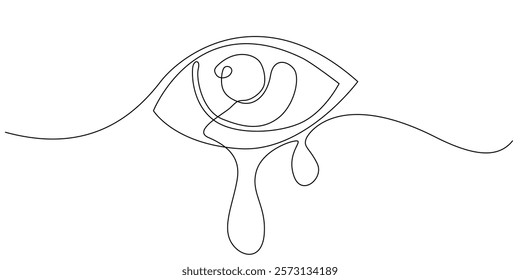 continuous line crying eye.one line drawing of teardrop eye icon.single line vector illustration.isolated white background